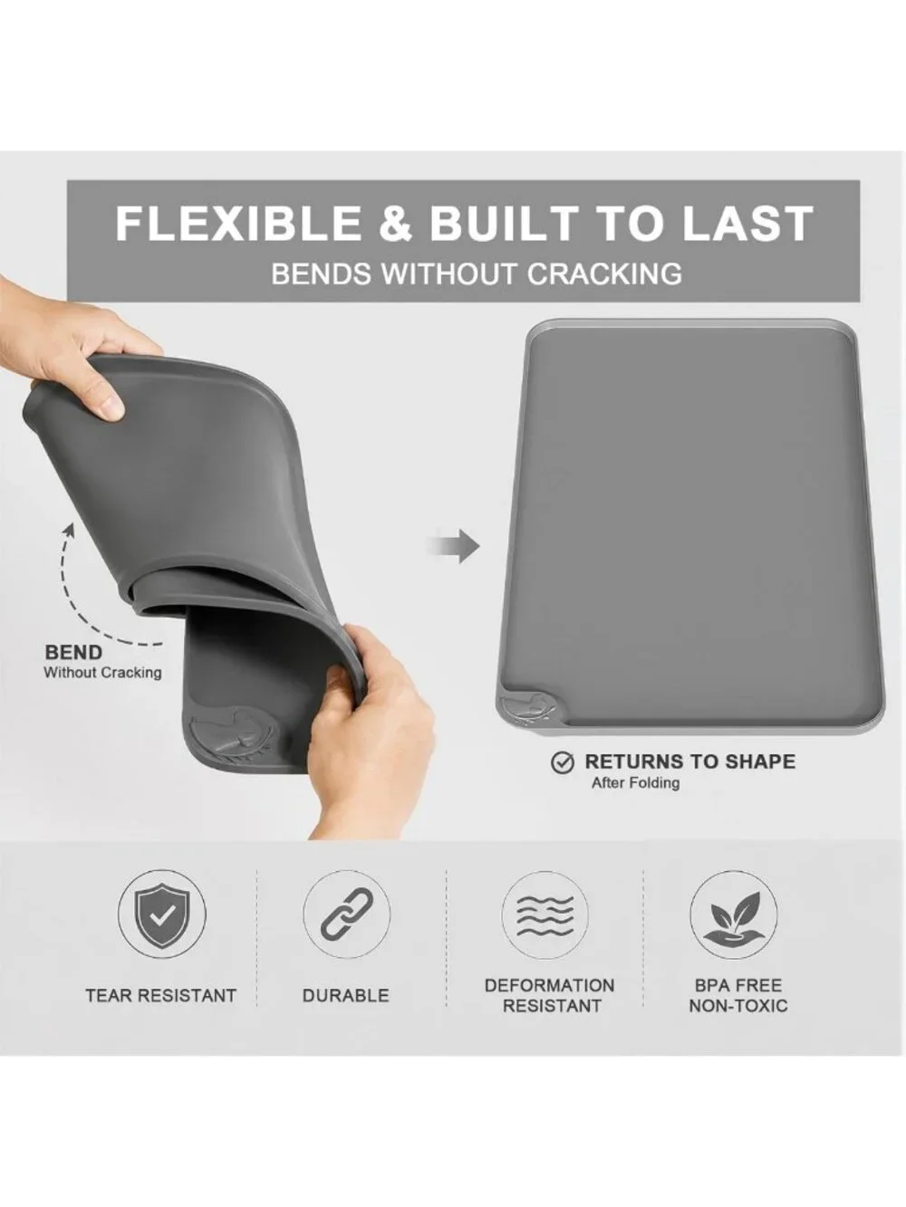 Premium Waterproof Pet Feeding Mat - 24''x16'' Non-Slip, Raised Edge Gray